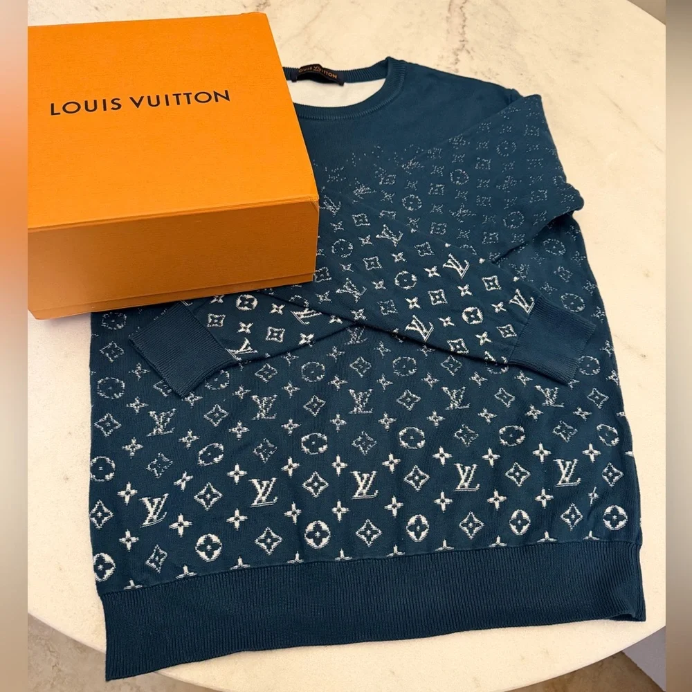 Louis Vuitton Monogram Degrade Blue Canard Teal White Logo Crewneck Sweater M